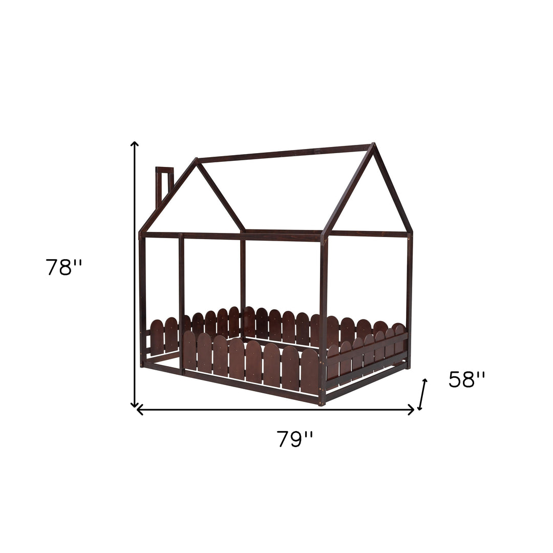 Full Size Wood Bed House Bed Frame with Fence,for Kids,Teens,Girls,Boys (Espresso)(Slats are not included)