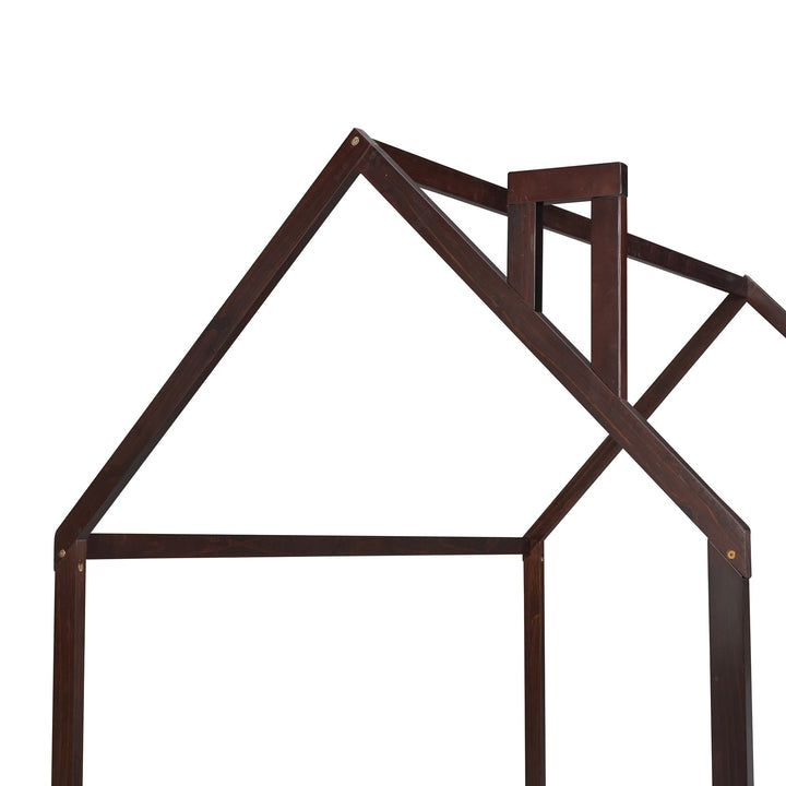 Full Size Wood Bed House Bed Frame with Fence,for Kids,Teens,Girls,Boys (Espresso)(Slats are not included)