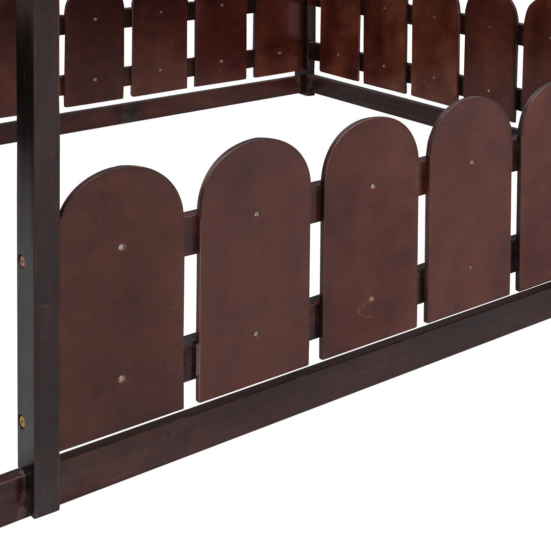 Full Size Wood Bed House Bed Frame with Fence,for Kids,Teens,Girls,Boys (Espresso)(Slats are not included)