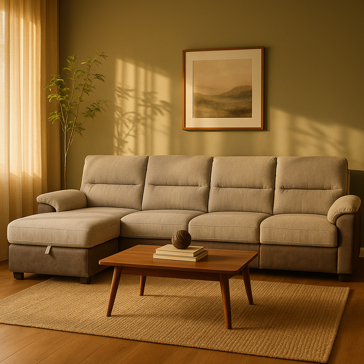 Multi-Functional Brown & Beige Sectional Sleeper with Power Recliner & Storage - 4-Seat Left-Facing Sofa