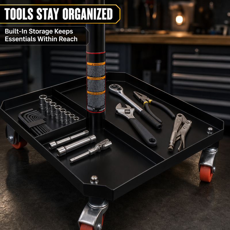 Pneumatic Rolling Mechanic Stool with Wheels – Adjustable Height Shop Stool with Tool Tray, 360° Swivel Seat for Garage & Workshop - 5