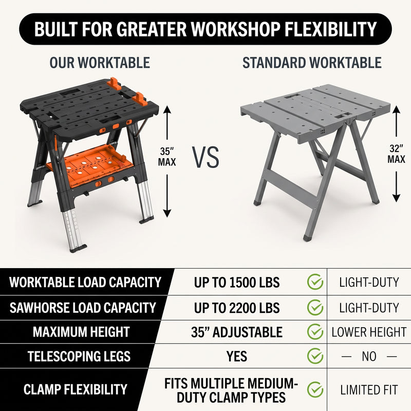 Portable Workbench & Folding Sawhorse – 2-in-1 Work Table - 5