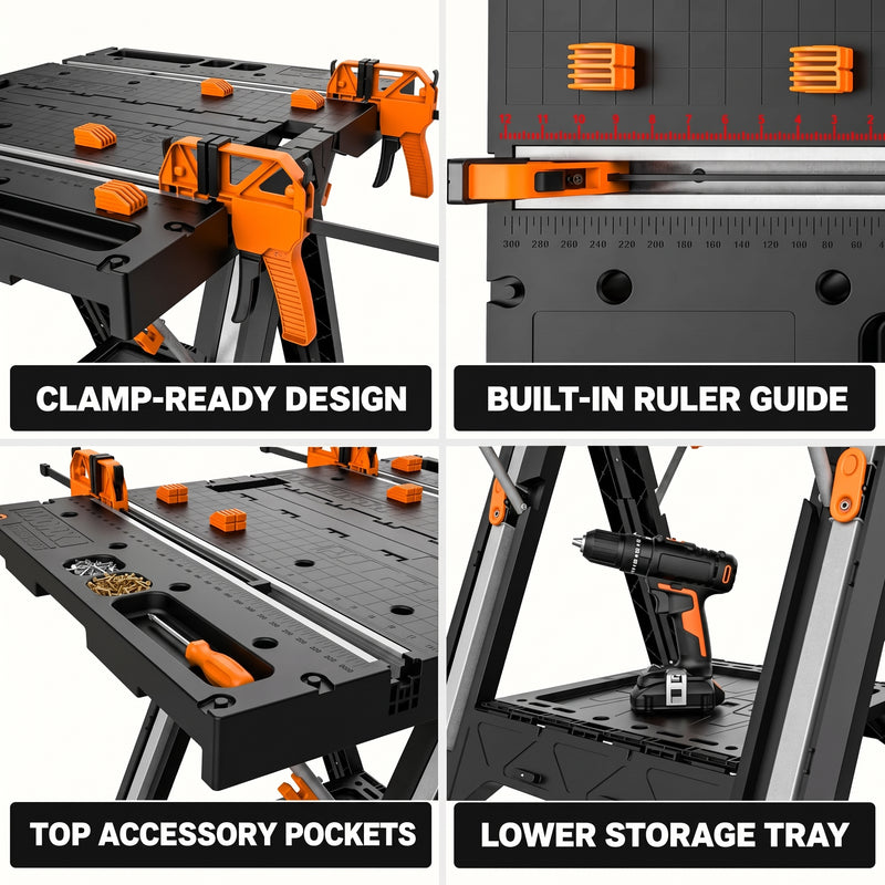 Portable Workbench & Folding Sawhorse – 2-in-1 Work Table - 5