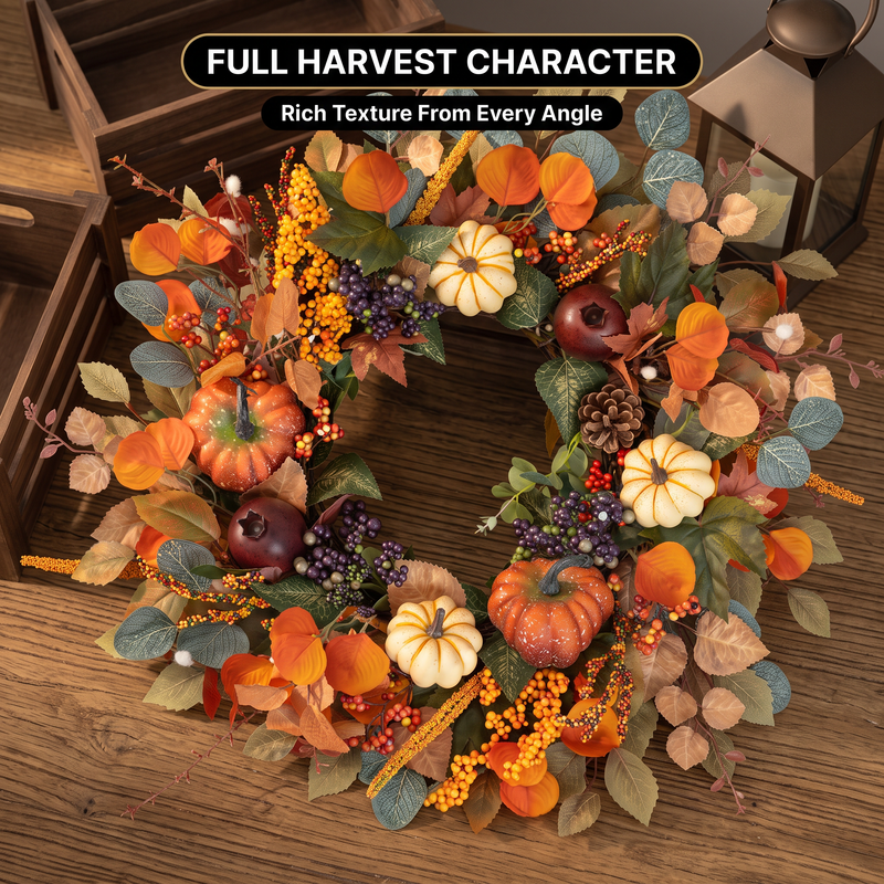 PUMPKIN WREATH FOR FRONT DOOR – FALL FARMHOUSE DÉCOR - 5