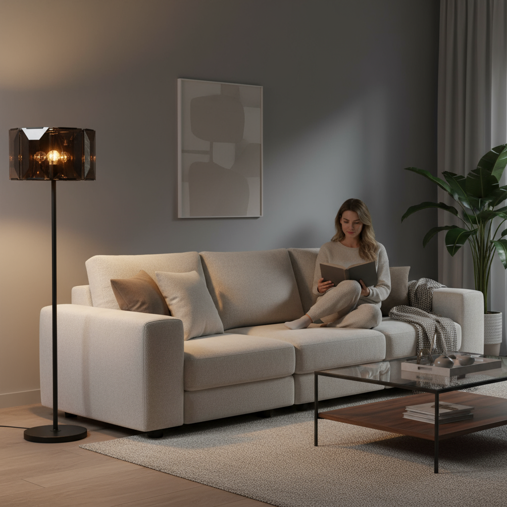 68" Dark Bronze Floor Lamp With Amber Solid Color Beveled Glass Drum Shade