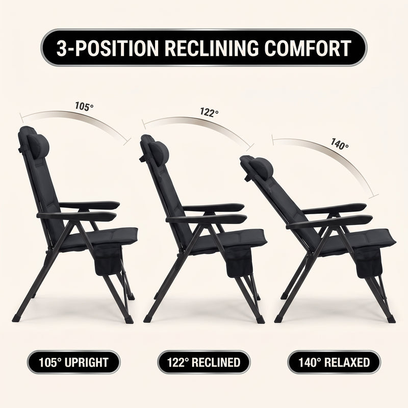 Reclining Camping Chair – 3-Position High-Back Folding Chair with Lumbar Support - 5