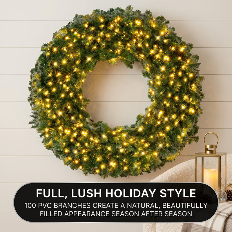 PRE-LIT CHRISTMAS WREATH – WARM LED DOOR DÉCOR - 5
