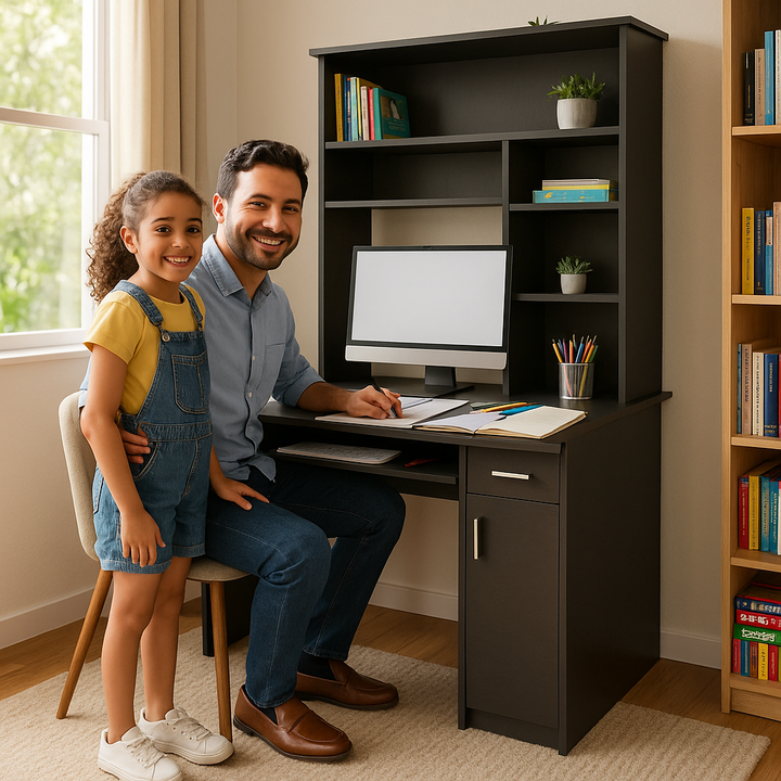 Zeno Executive Pro 43" Black Computer Desk with Hutch – Elevate Your Professional Workspace