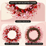 VALENTINE WREATHS FOR FRONT DOOR – HEART & BERRY FLORAL WREATH FOR VALENTINE’S DAY DÉCOR - 5