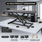 Standing Desk Converter, Height Adjustable Sit to Stand Desk Riser, Pneumatic & Electric Dual Monitor Laptop Workstation with Wide Keyboard Tray - 5