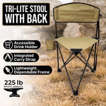 Tri-Lite Stool w/Back, Lightweight Portable Fishing Chair w/Cupholder and Carry Strap, Supports 225-Lb, Portable Outdoor Chair for the Hunting Blind, Camping, Travel, Hiking - 5