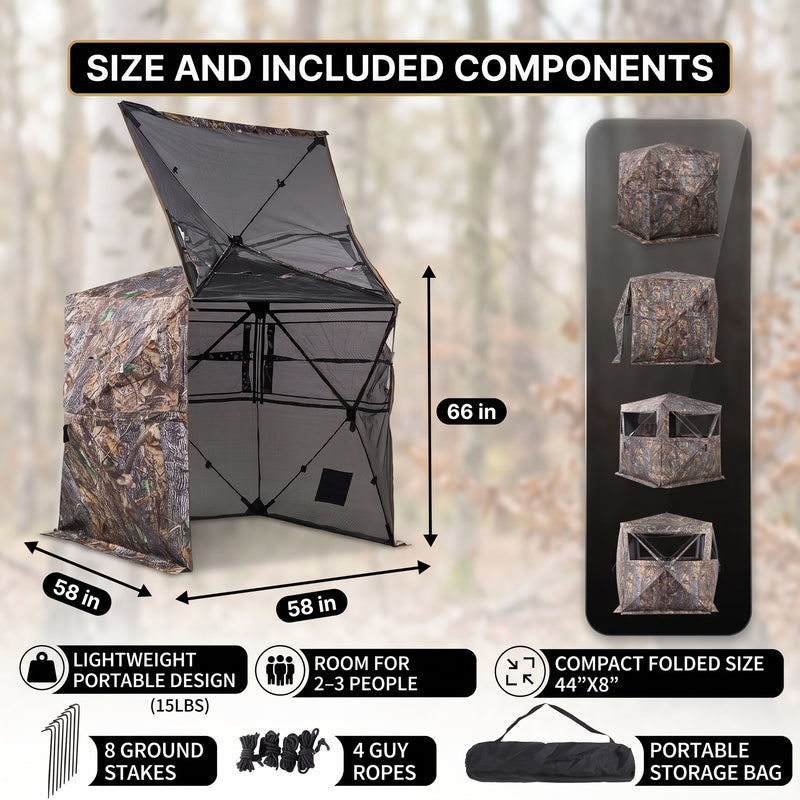 SucceBuy 270° & 360° See Through Pop Up Hunting Blind, 2-3 Person / 3-4 Person Ground Deer Blind with Carrying Bag, Portable Hunting Tent - 5