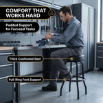 Swivel Bar Stool for Garage & Shop - Backless Counter Stool with Padded Seat, Workbench Stool for Workshop, Single Bar Stool with Chrome Legs - 5