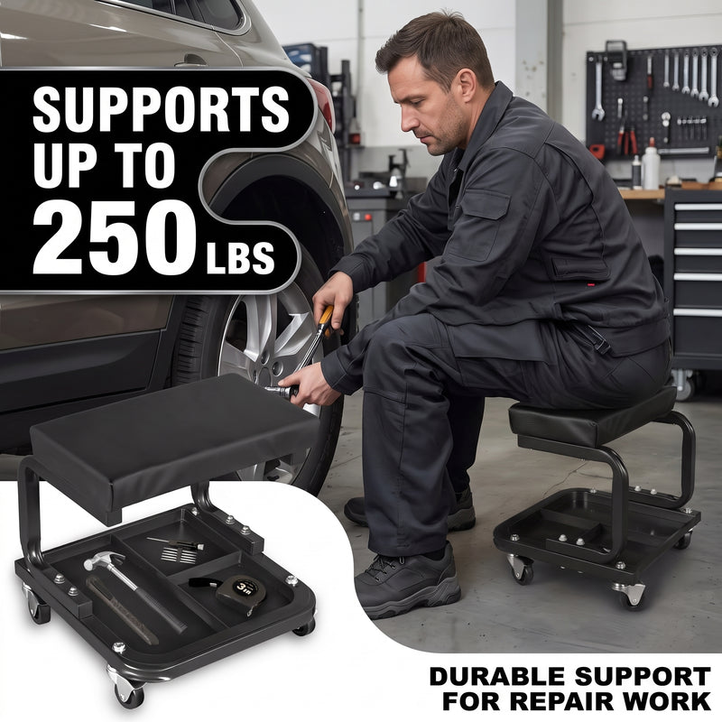 Rolling Mechanic Stool with Tool Tray - Creeper Seat with Wheels for Garage & Shop, Rolling Work Stool with Wheels for Mechanics, Auto Repair Workshop - 5