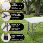 6 FT FOLDING CAMPING TABLE – PORTABLE INDOOR OUTDOOR TABLE WITH WATERPROOF HDPE TOP & CARRY HANDLE - 5