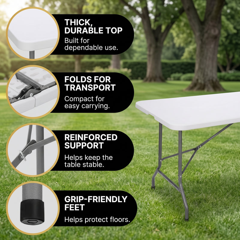 6 FT FOLDING CAMPING TABLE – PORTABLE INDOOR OUTDOOR TABLE WITH WATERPROOF HDPE TOP & CARRY HANDLE - 5