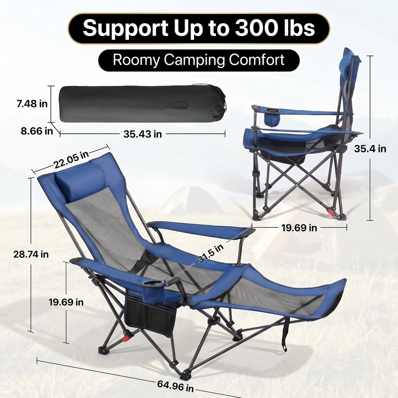 Premium Reclining Camping Chair with Footrest & Headrest – 4-Position Adjustable Recline - 5