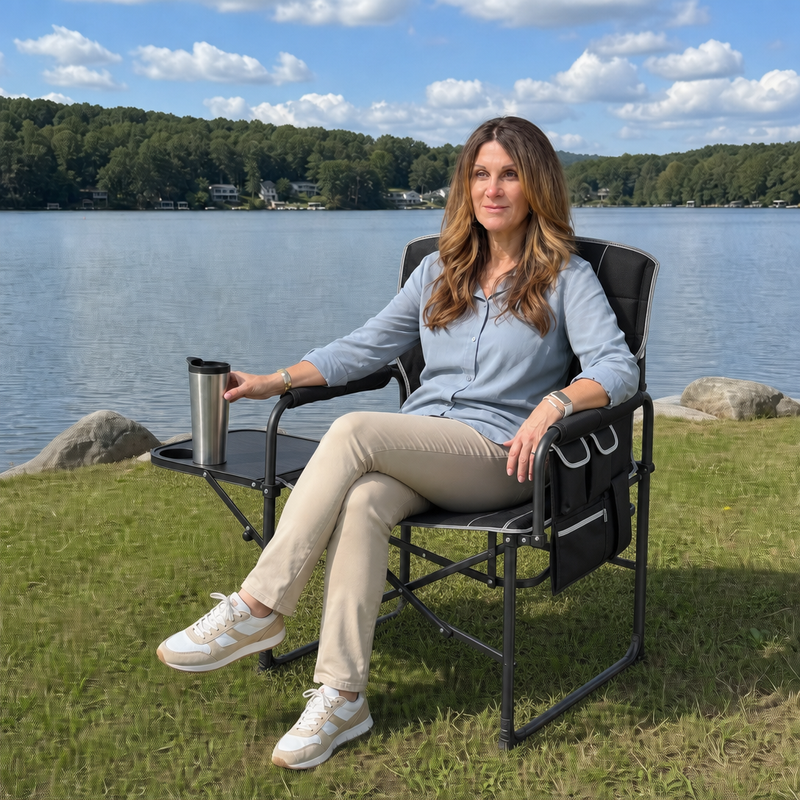 Camping Directors Chair, Heavy Duty,Oversized Portable Folding Chair with Side Table, Pocket for Beach, Fishing,Trip,Picnic,Lawn Blue - 5