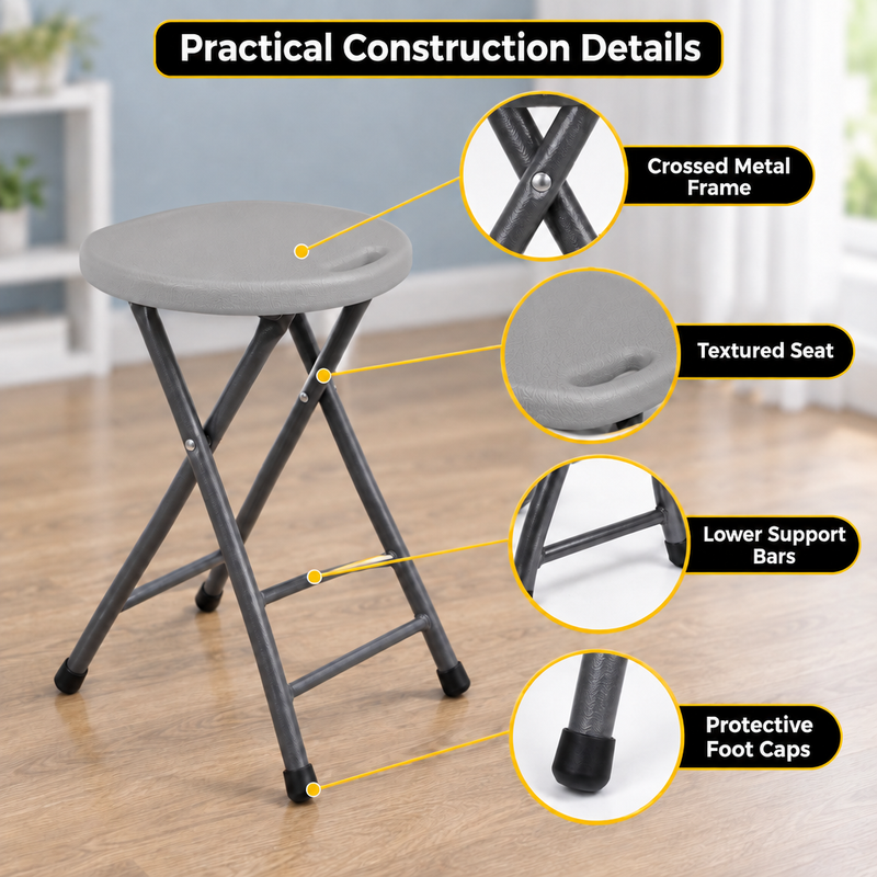 Folding Stool with Metal Frame – Indoor & Outdoor Seating - 5