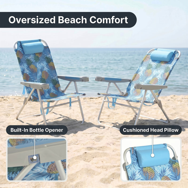 17" Big & Tall Oversized Beach Chairs 2-Pack – Heavy Duty Folding Outdoor Seating - 5