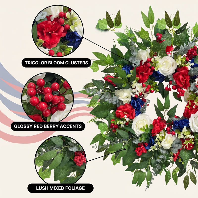 4TH OF JULY WREATH FOR FRONT DOOR – RED, WHITE & BLUE PATRIOTIC DÉCOR - 5