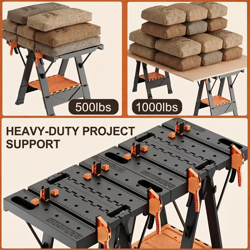 Portable Workbench & Folding Sawhorse – 2-in-1 Work Table - 5