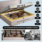 Lift-Up Storage Bed Frame with Upholstered Wingback Headboard - 5