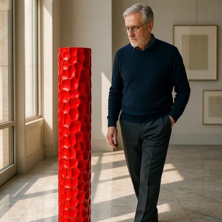 Premium 52" Textured Honeycomb Vase in Red - Contemporary Resin Floor Sculpture with Glossy Finish