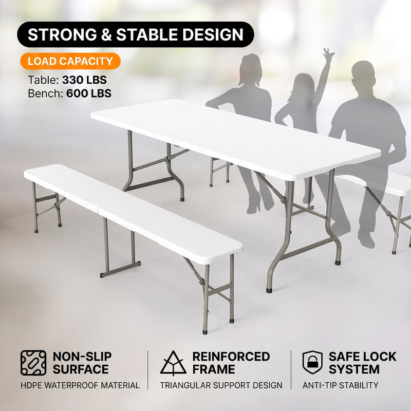6 FT Folding Picnic Table with Benches - 5