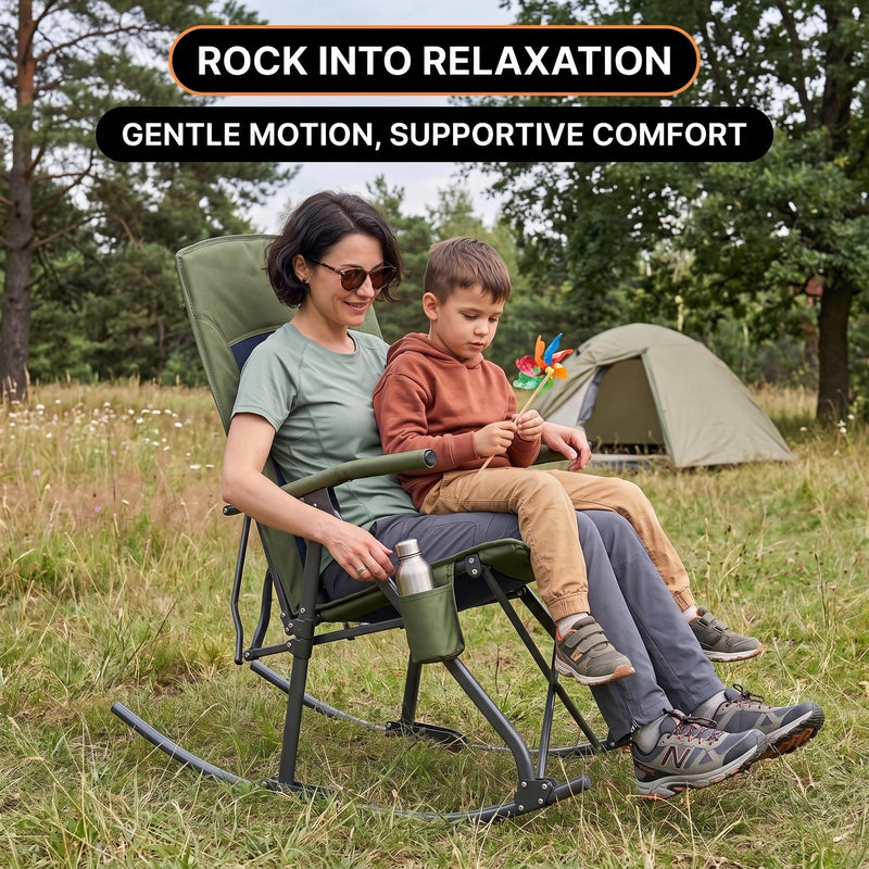 High Back Folding Rocking Camping Chair – Oversized Portable Outdoor Rocker with Cup Holder, Carry Bag & Heavy-Duty Steel Frame - 5
