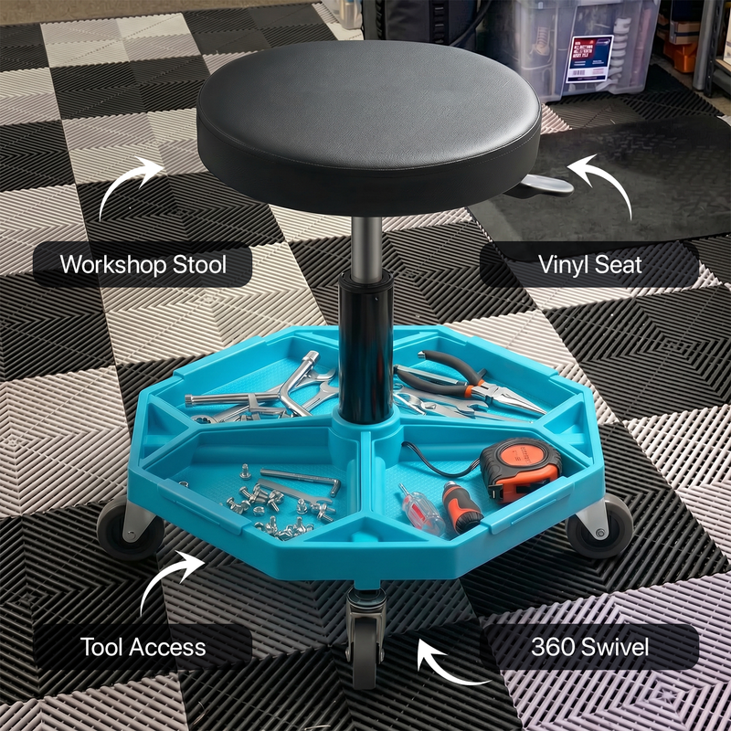 360° Swivel Pneumatic Mechanic Stool — 300–330 lbs Capacity, Padded Seat | Trufairs - 5