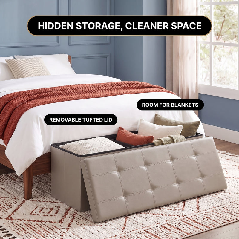 BENCH WITH STORAGE – FOLDING OTTOMAN WITH PADDED SEAT - 5