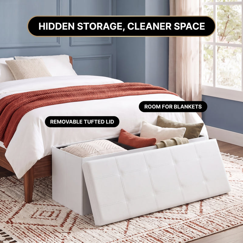 BENCH WITH STORAGE – FOLDING OTTOMAN WITH PADDED SEAT - 5