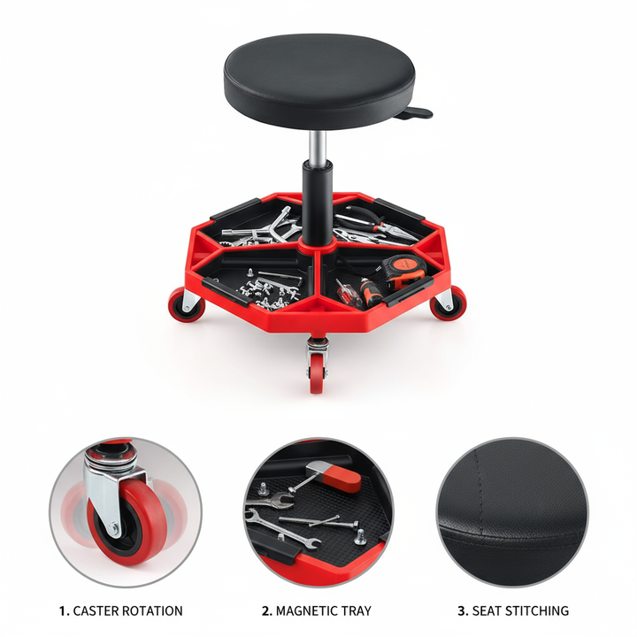 Shop Garage Adjustable Rolling Mechanic Stool with Tool Tray