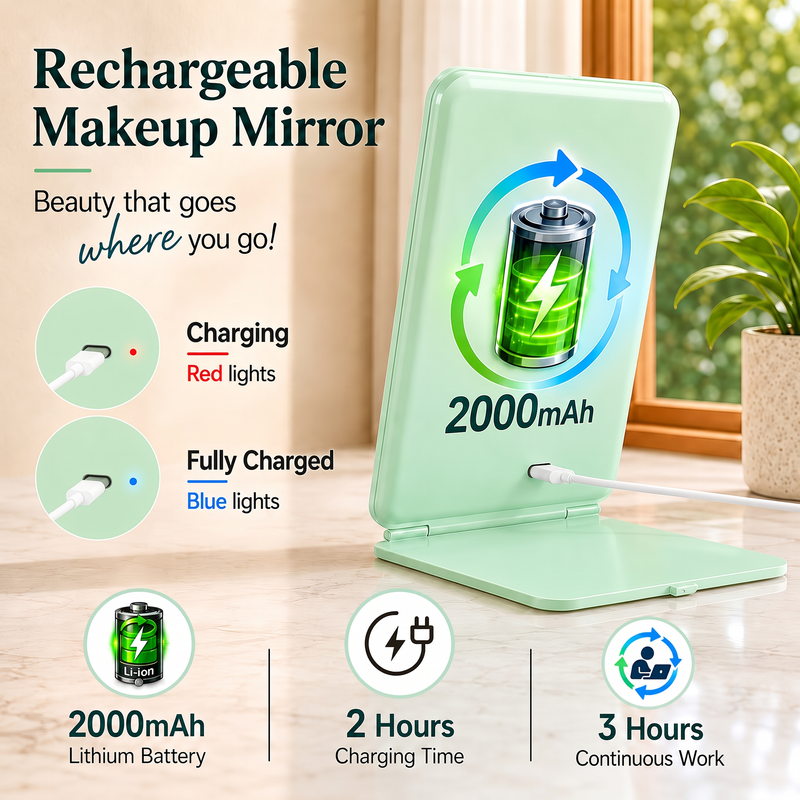 Portable LED Makeup Mirror – Rechargeable, Adjustable Brightness, Compact & Travel-Friendly - 5