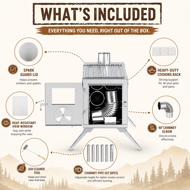 PORTABLE WOOD STOVE FOR CAMPING, TENT STOVE - 5