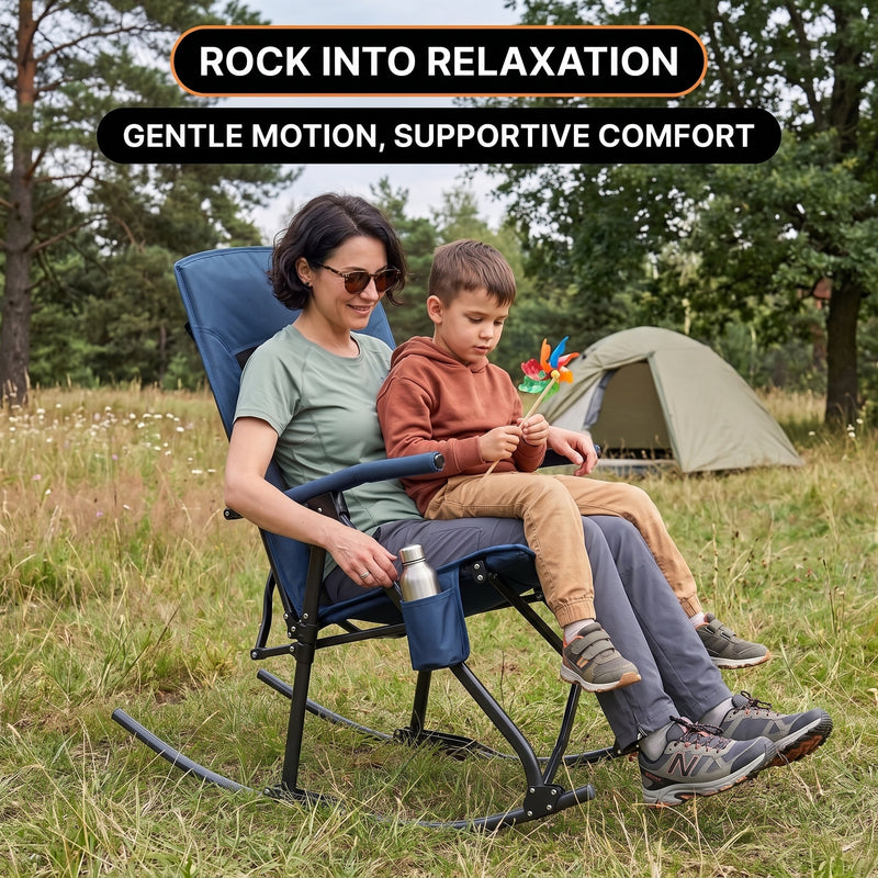 High Back Folding Rocking Camping Chair – Oversized Portable Outdoor Rocker with Cup Holder, Carry Bag & Heavy-Duty Steel Frame - 5