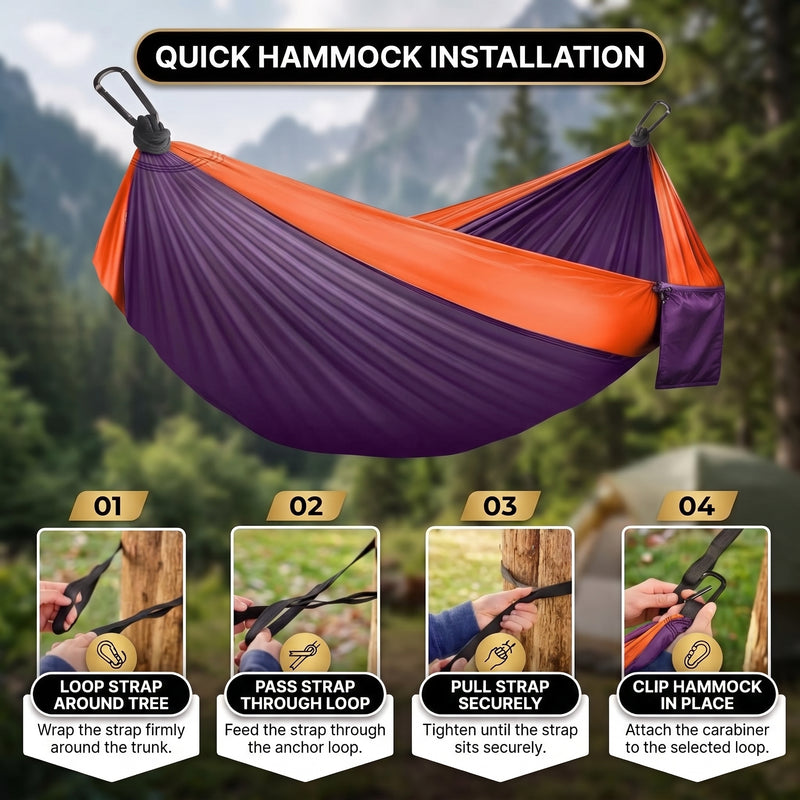 Portable Camping Hammock with Tree Straps – Lightweight Nylon Travel Hammock - 5