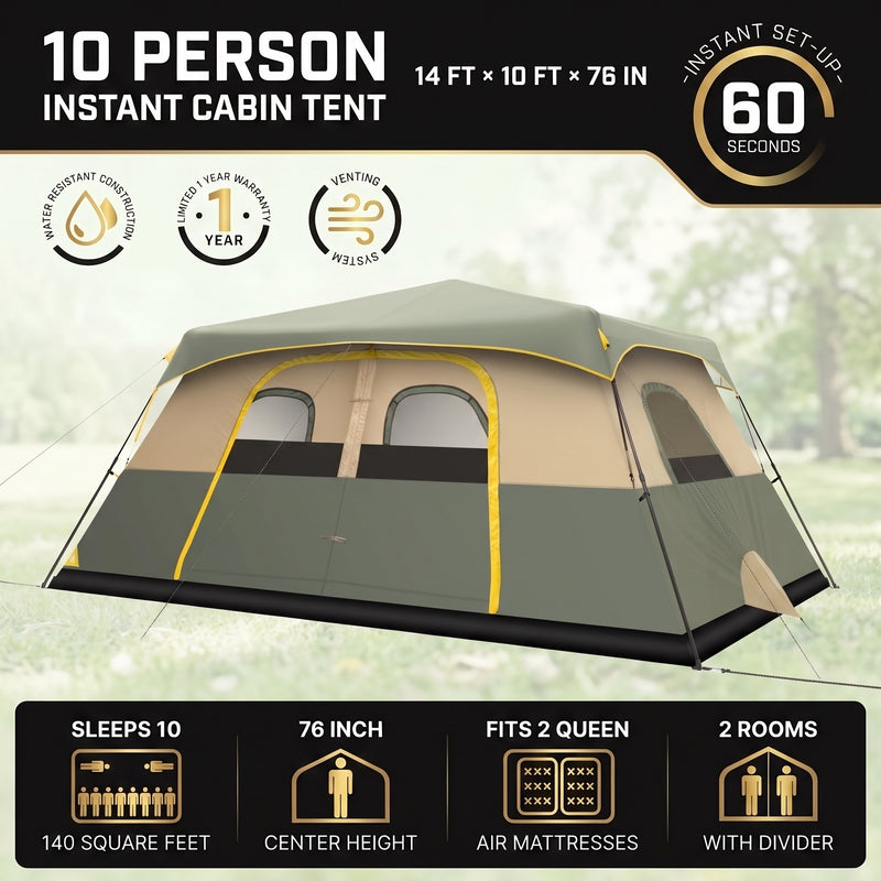 8–10 Person Instant Cabin Camping Tent with Room Divider - 5