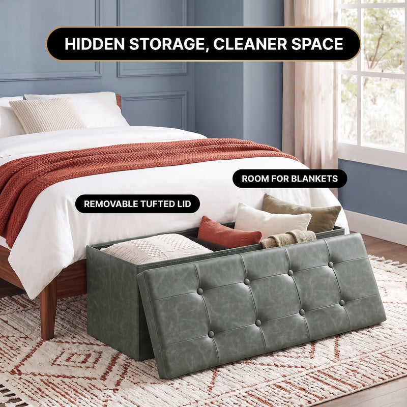 BENCH WITH STORAGE – FOLDING OTTOMAN WITH PADDED SEAT - 5