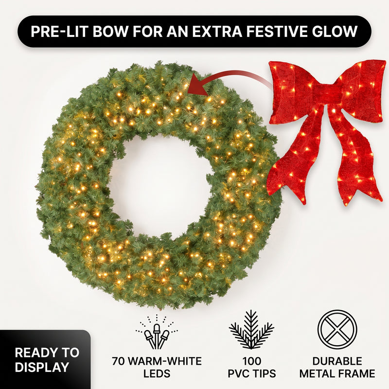 Pre-Lit Christmas Wreath with Warm LED Lights - 5