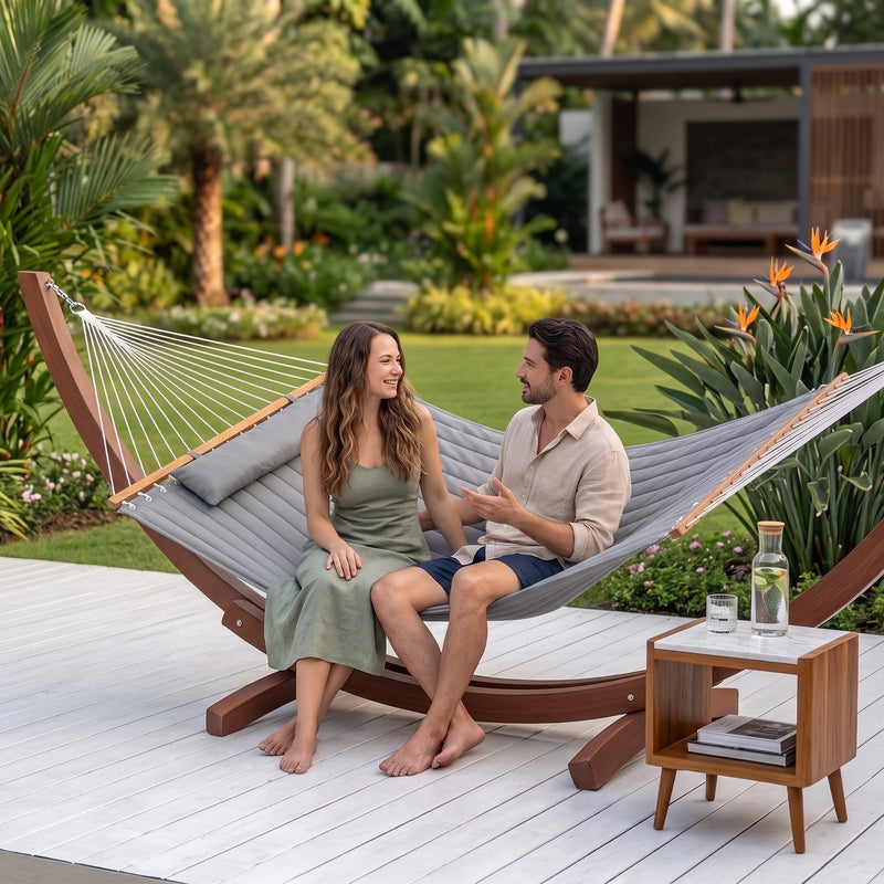 2-Person Quilted Outdoor Hammock 12FT – Double Layer with Pillow & Storage - 5