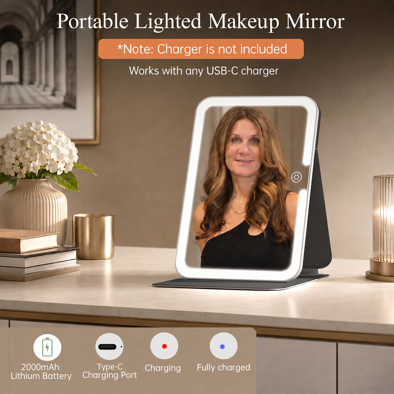 Portable LED Makeup Mirror – Rechargeable, Adjustable Brightness, Compact & Travel-Friendly - 5