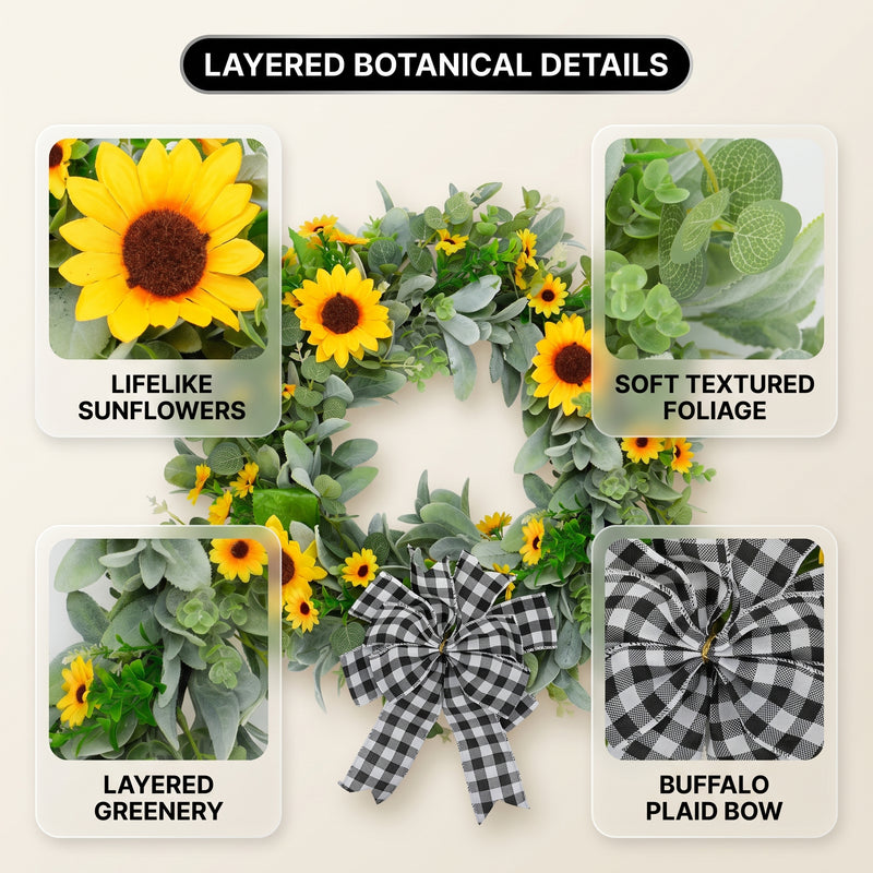SUNFLOWER WREATH FOR FRONT DOOR – SUMMER FLORAL PORCH DÉCOR - 5