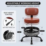 Rolling Mechanic Chair with Backrest and Footrest – Heavy Duty Shop Stool with Wheels, Adjustable Height Swivel Garage Chair - 5