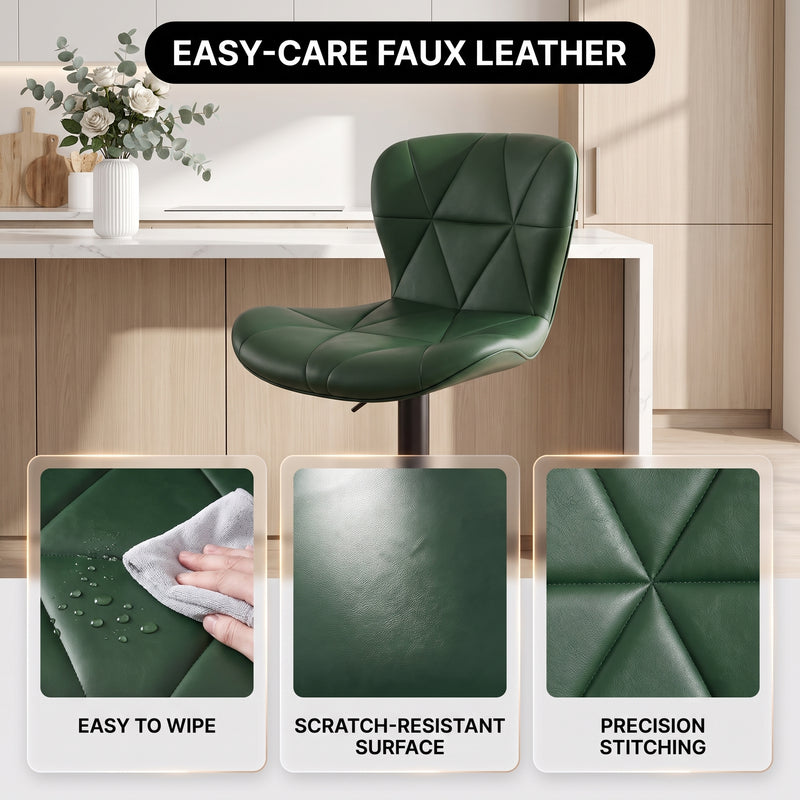 COUNTER BAR STOOLS SET OF 2 – ADJUSTABLE SWIVEL FAUX LEATHER SEATS - 5