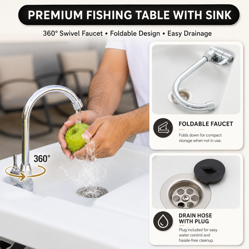 Folding Fish Cleaning Table with Sink & Sprayer Options - 5