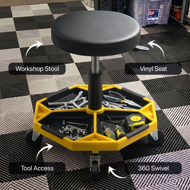 360° Swivel Pneumatic Mechanic Stool — 300–330 lbs Capacity, Padded Seat | Trufairs - 5