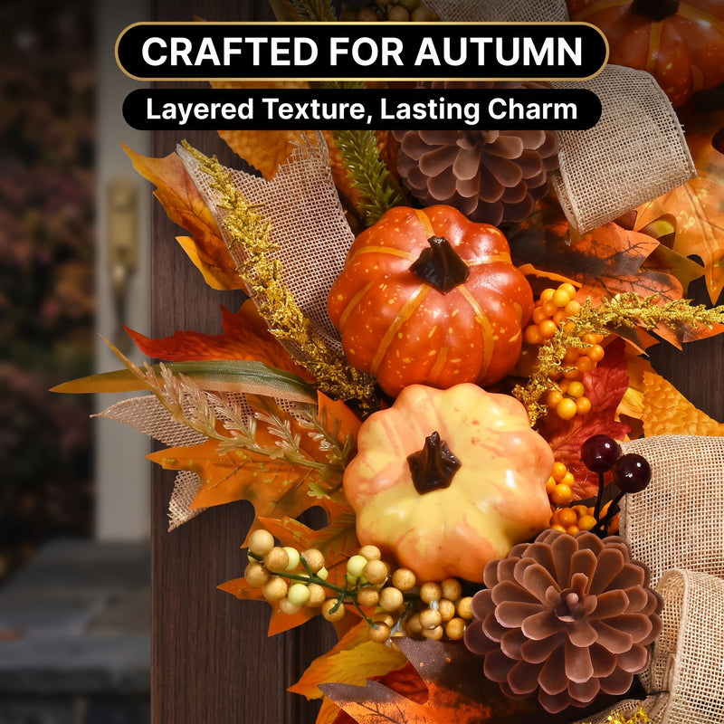 PUMPKIN WREATH FOR FRONT DOOR – FALL FARMHOUSE DÉCOR - 5