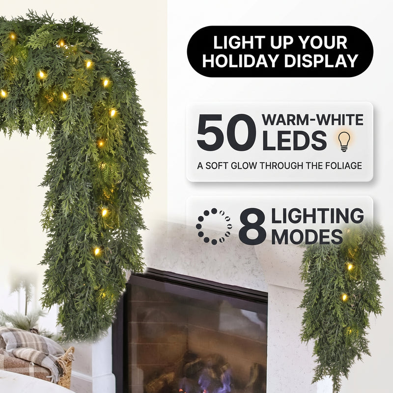 CHRISTMAS GARLAND WITH LIGHTS – PRE-LIT HOLIDAY GREENERY - 5